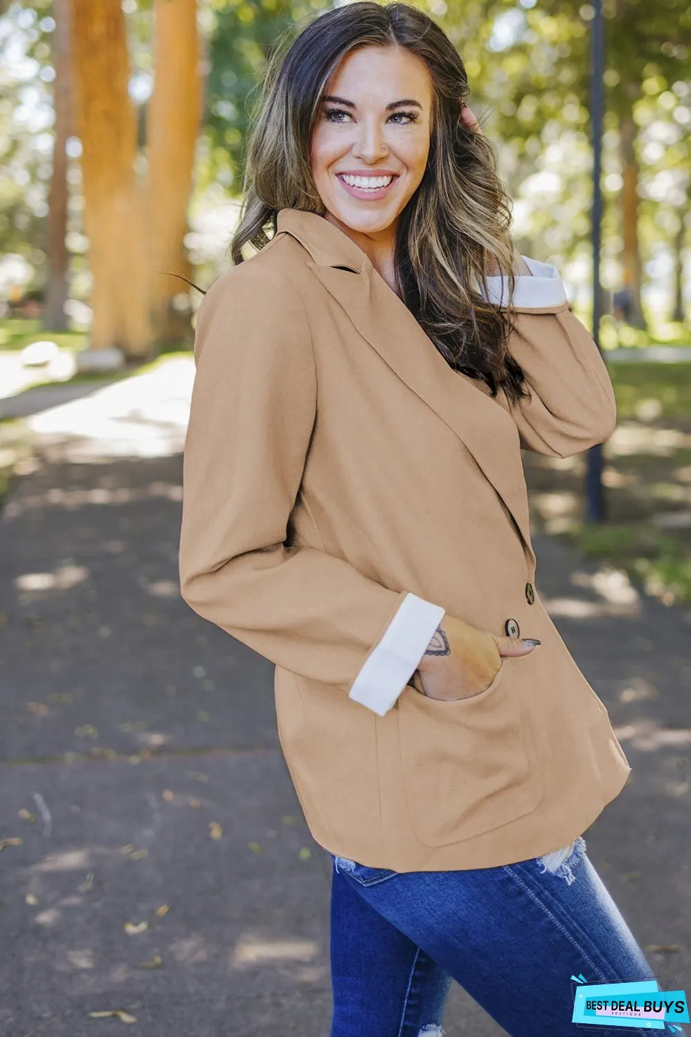 Buttoned Lapel Collar Blazer