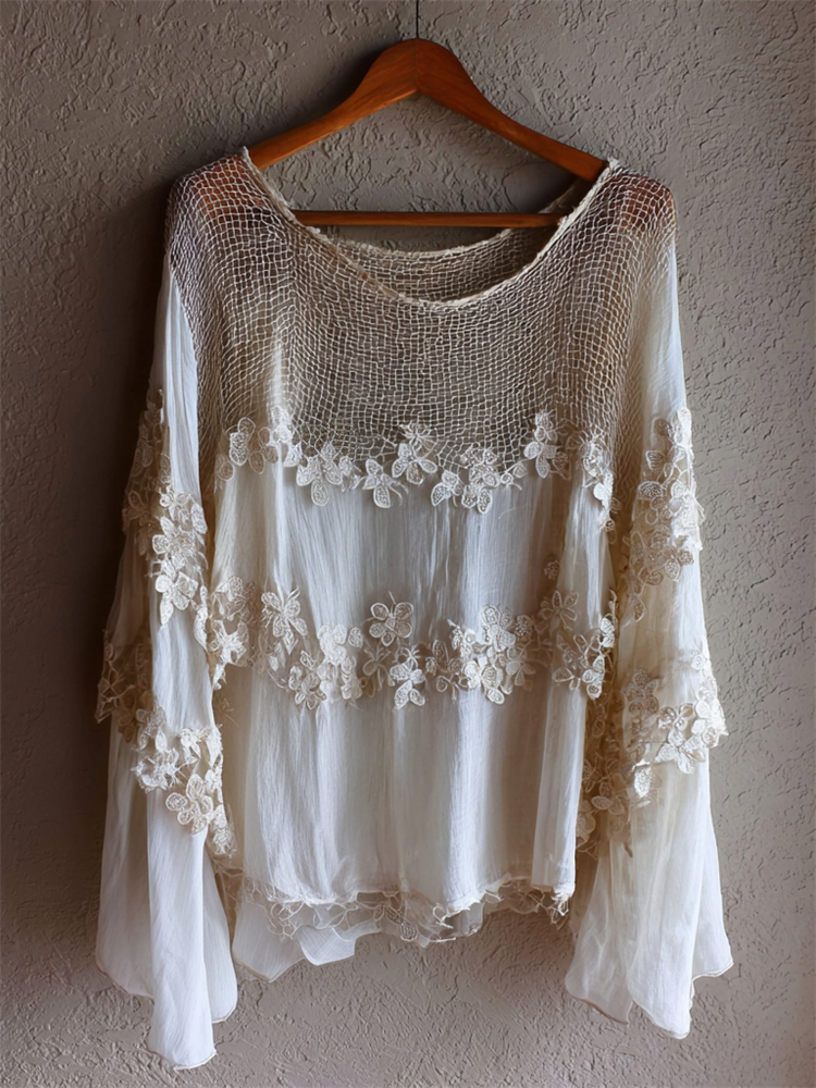 Classy Floral Lace Tiered Flowy Linen Tunic elevenforest