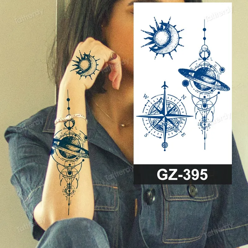 juice long lasting tatto sticker wings angel moon sun compass dragon fake tattoo waterproof transfer tatouage temporaire femme