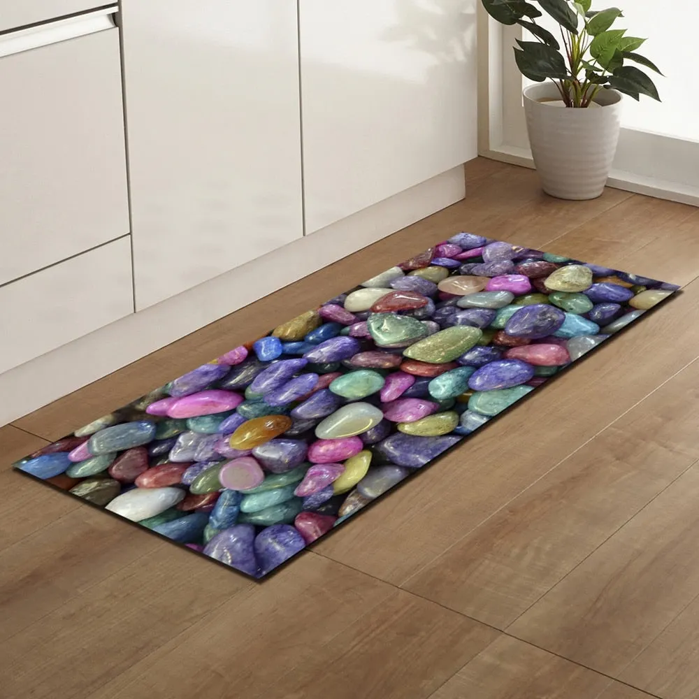 Wood Grain Kitchen Carpet Entrance Doormat Bedroom Hallway Floor Mat 3D Cobblestone Bathroom Water Absorption Anti-slip Long Rug