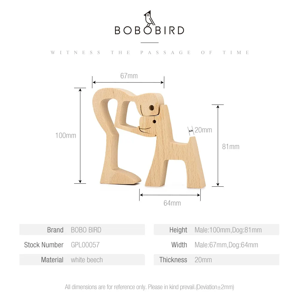 Puppy Family Wood Dog Carving Ornament Christmas Decoration Home Decor Figurine Desktop Table Sculptures For Dog Pet Lover Gifts
