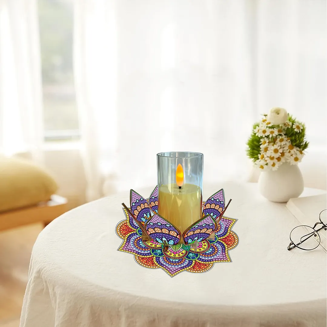 Mandala Lotus-D Acrylic DIY Diamond Painting Candle Holders Without Candles Crystal Painting Tealight Candle Stand Table Centerpiece for Adults Beginners Home Party Decor