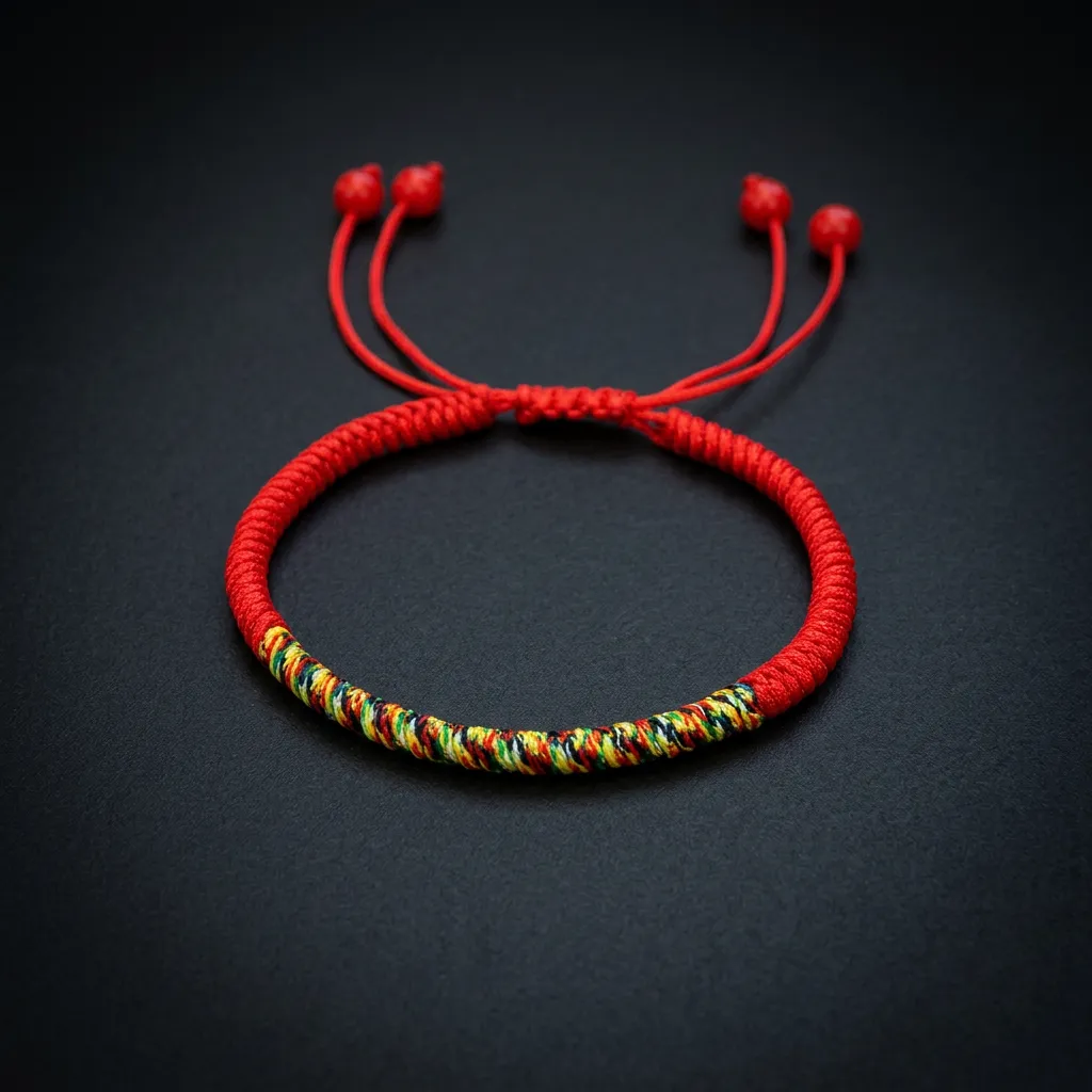 JiStones Hand-Woven Vajra Knot Red String Bracelet - Eternal Protection & Zen Elegance Classic Red with Multicolored Gold-Thread