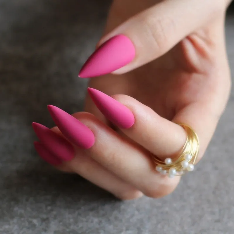 DIY long coffin Matte fake nails INS 10 colors optional Stiletto salon matte false nails salon art false nails-Nail Inspo