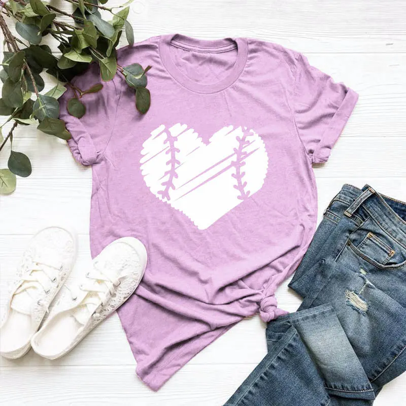 Heart-shaped Floral Round Neck Short Sleeves T-shirt
