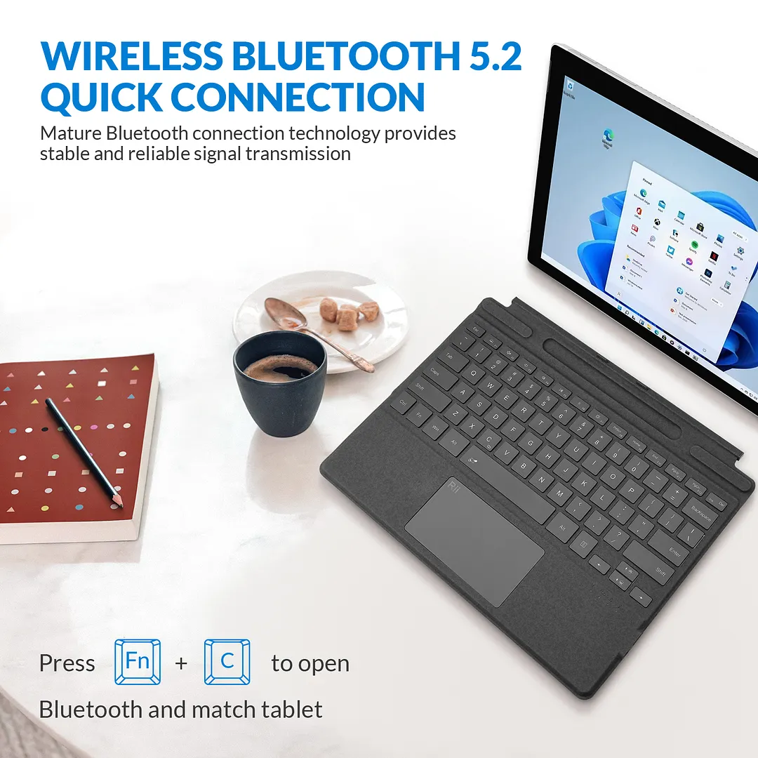Rii SF108 Surface Pro Type Cover, Bluetooth Wireless Keyboard  Compatible Microsoft Surface Pro 8/9/x Only