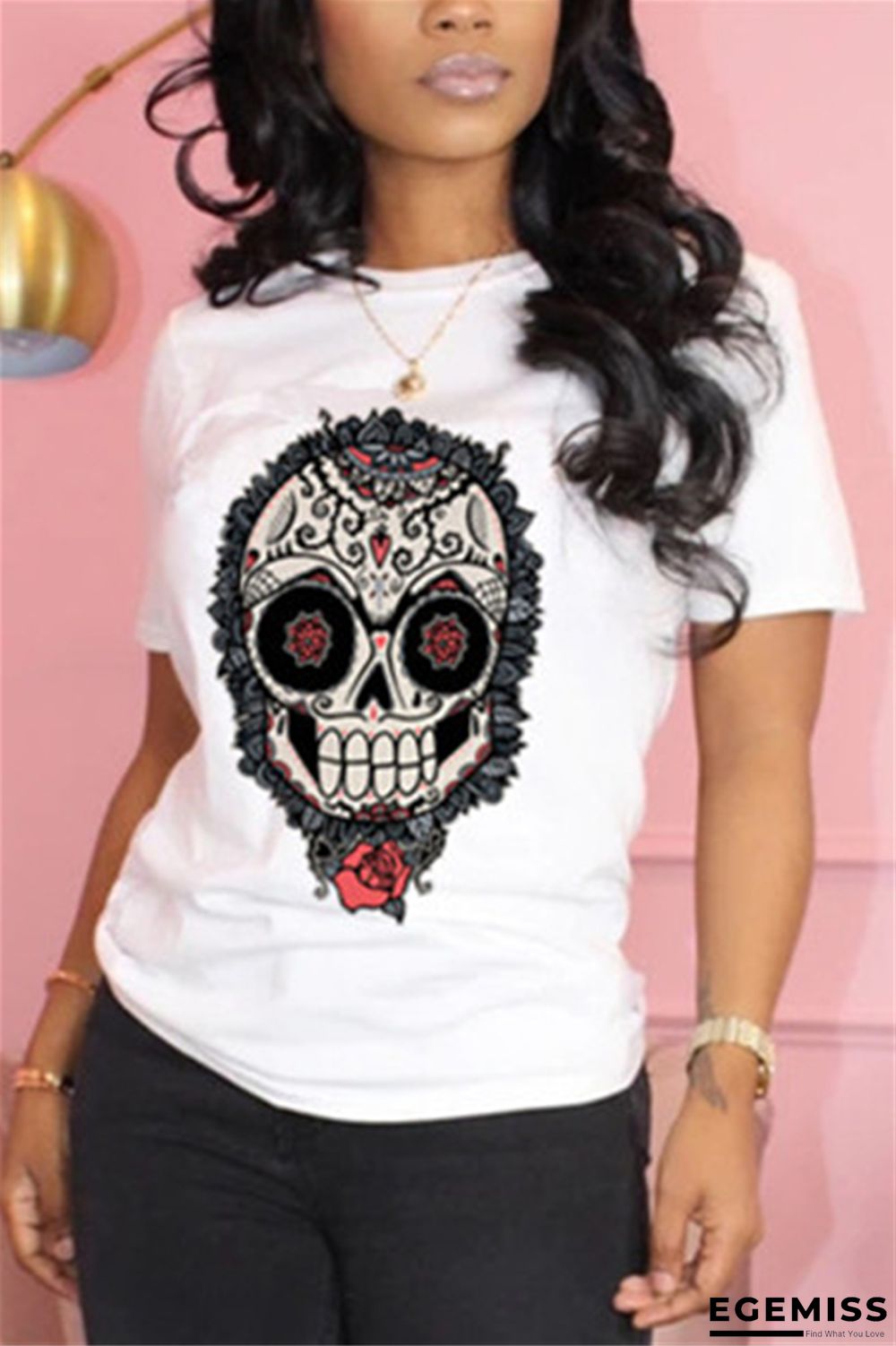 White Fashion Casual Print Short Sleeve T-shirt | EGEMISS