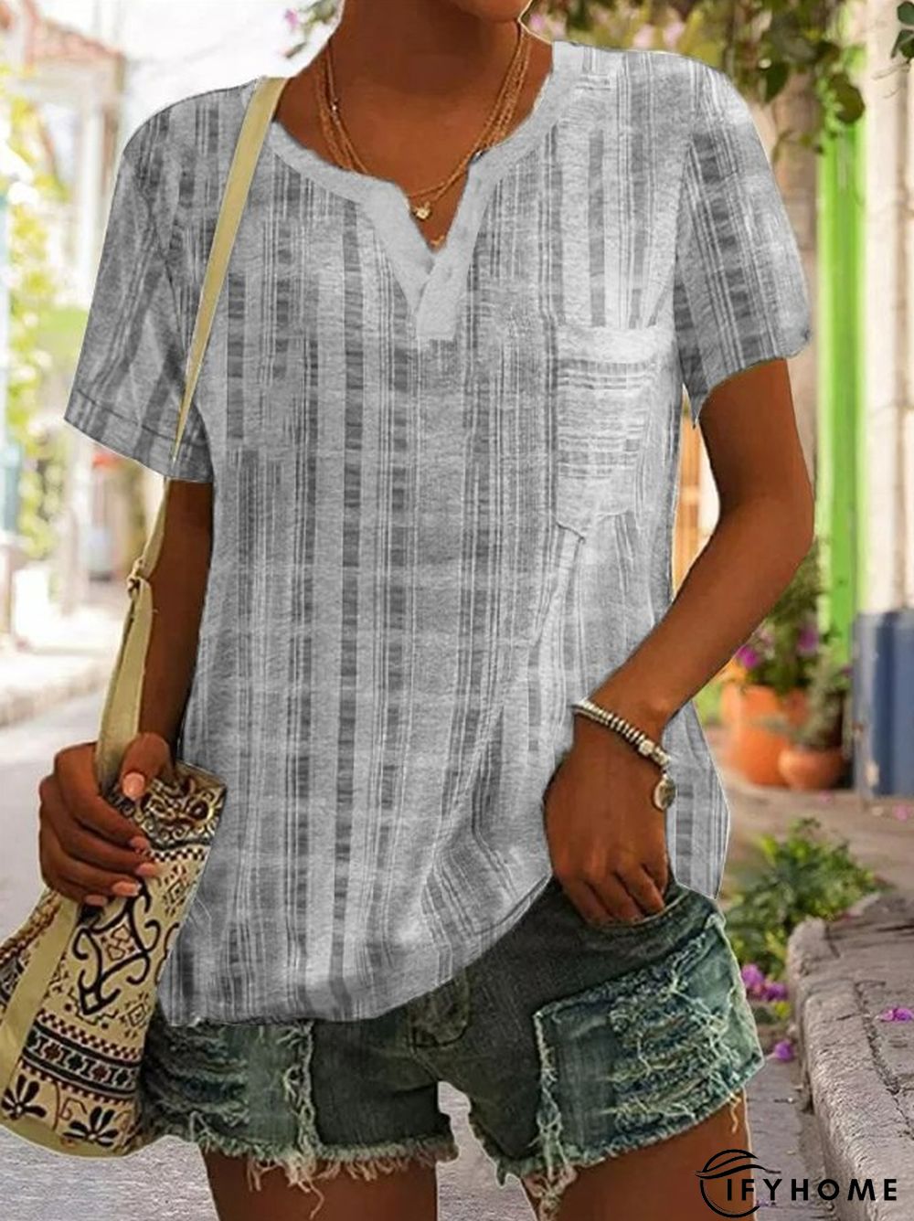 V Neck Loosen Casual Short Sleeve Top | IFYHOME