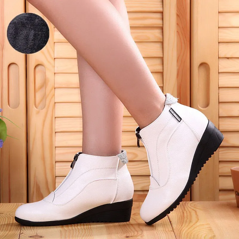 Women Boots Soft Leather Autumn Winter Shoes Woman Plus Size 42 Wedges Heels Botas Mujer Casual Ankle Boots Woman Booties Female