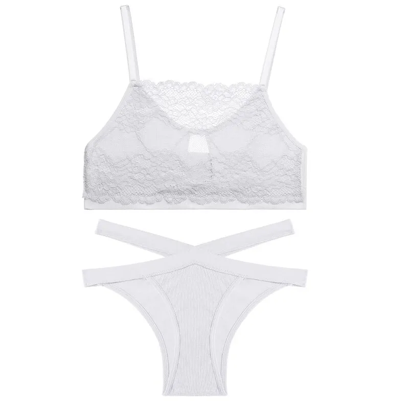 FINETOO Lace Bra Set Women Underwear Lingerie Bralette Tank Top + Pantys Female Brassiere Suit Intimates Push Up Sexy Crop Top