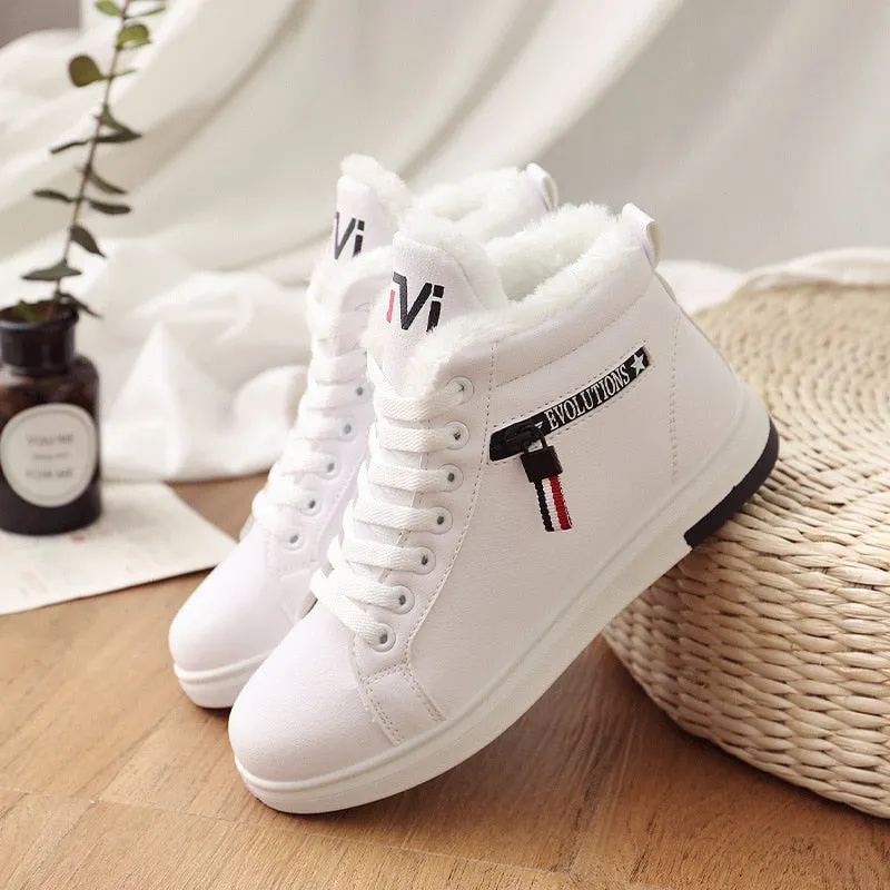 2020 Winter Boots Women Ankle Boots Warm PU Plush Winter Woman Shoes Sneakers Flats Lace Up  Short Snow Boots Botas De Mujer