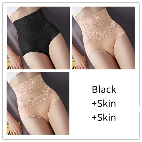 Women Lace Panties High Fit Cotton Panties High Waist Underwear Body Shaping Sexy Lingerie Slimming Tummy Control Pants 3Pcs