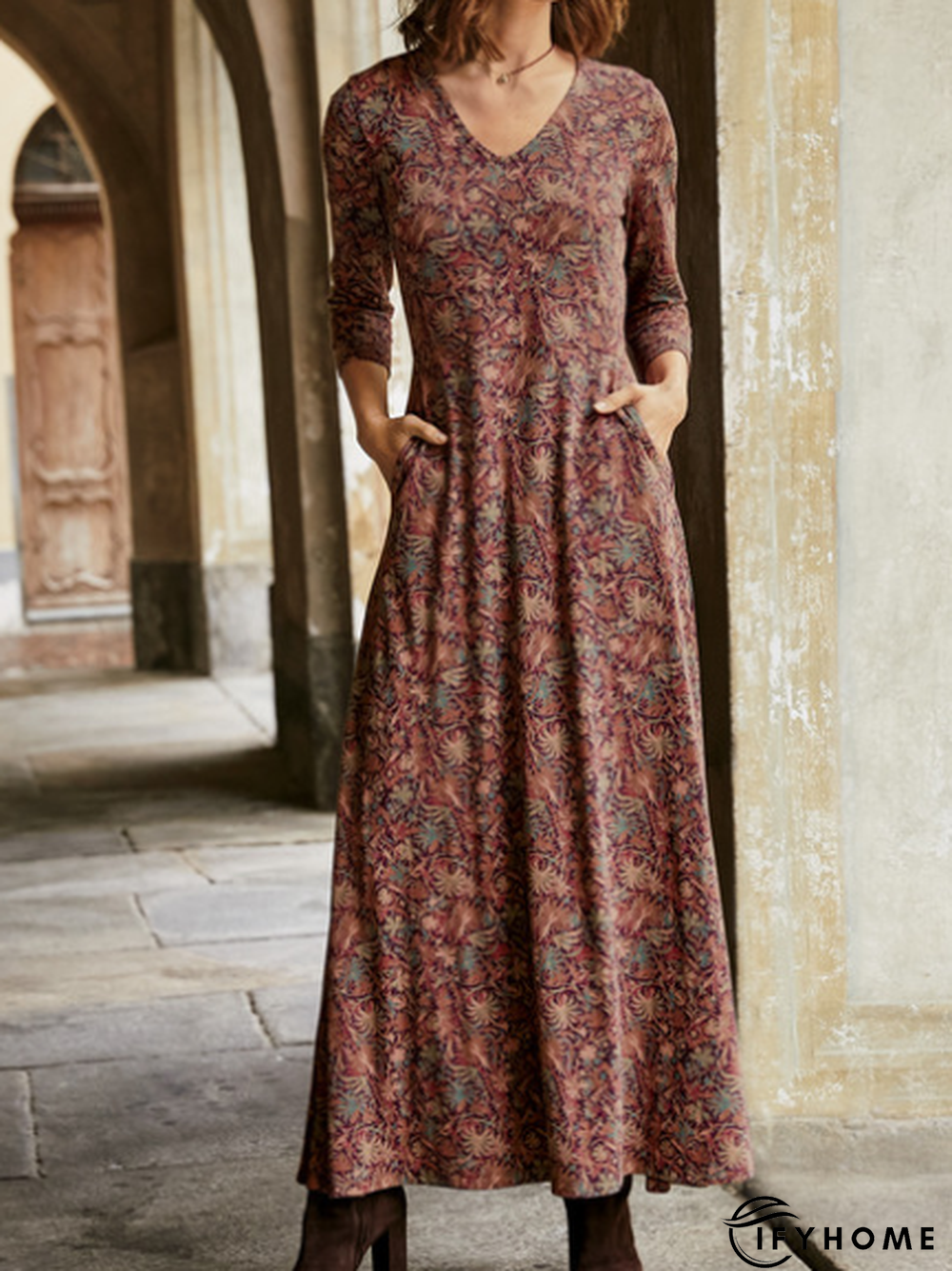Women Fashion Casual Floral Cotton Dress | IFYHOME