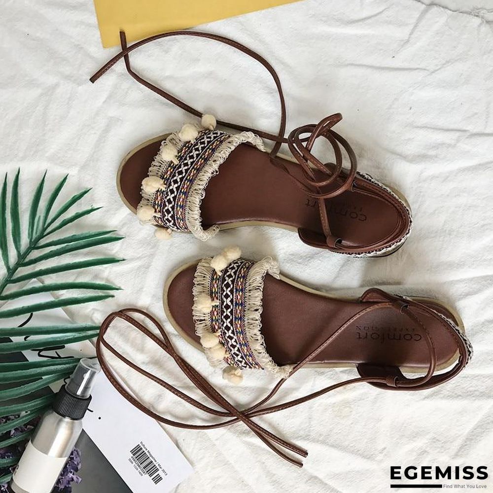 Designer Gladiator Sandals Flat Shoes Casual Bohemia Back Strap Tassel Shoes | EGEMISS