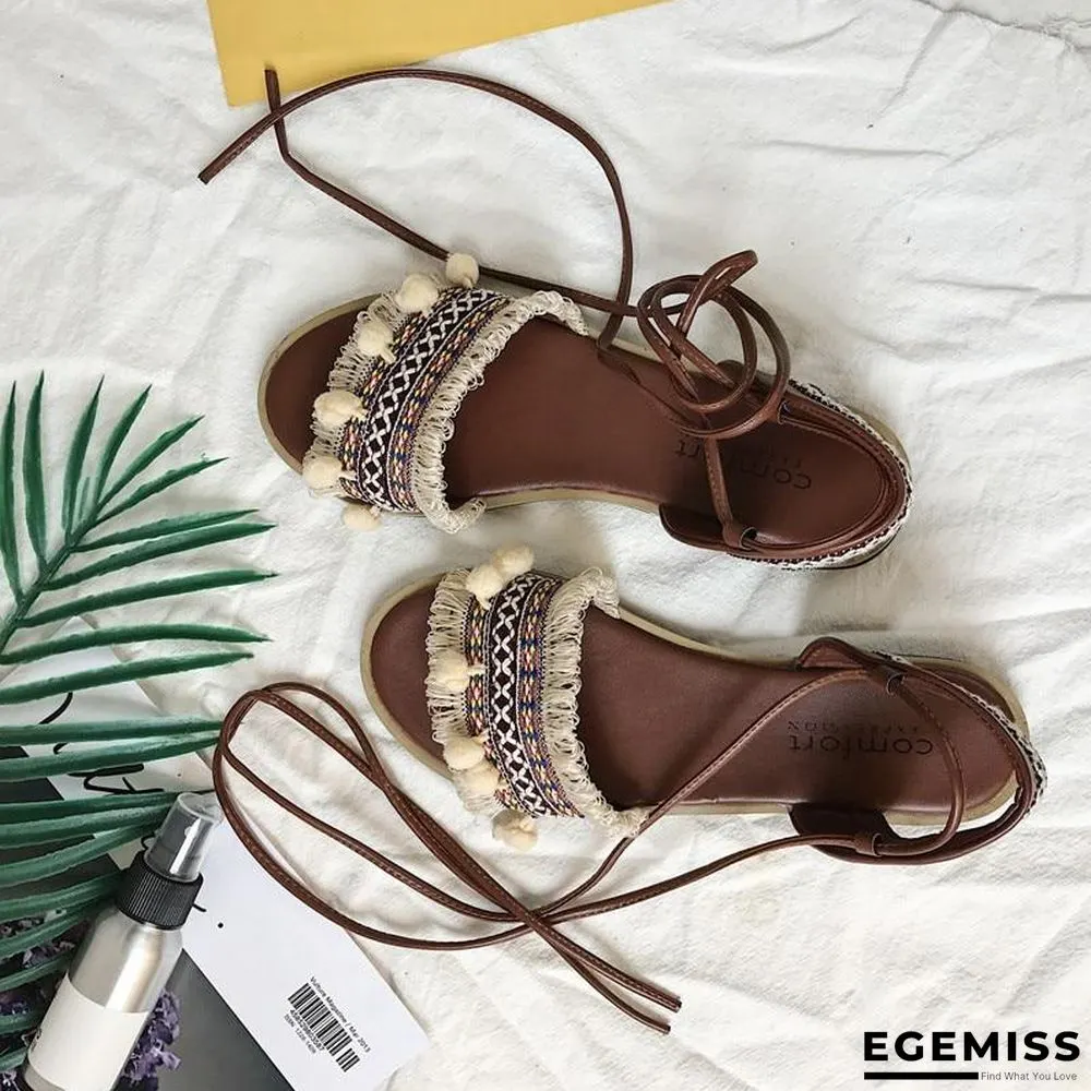 Designer Gladiator Sandals Flat Shoes Casual Bohemia Back Strap Tassel Shoes | EGEMISS