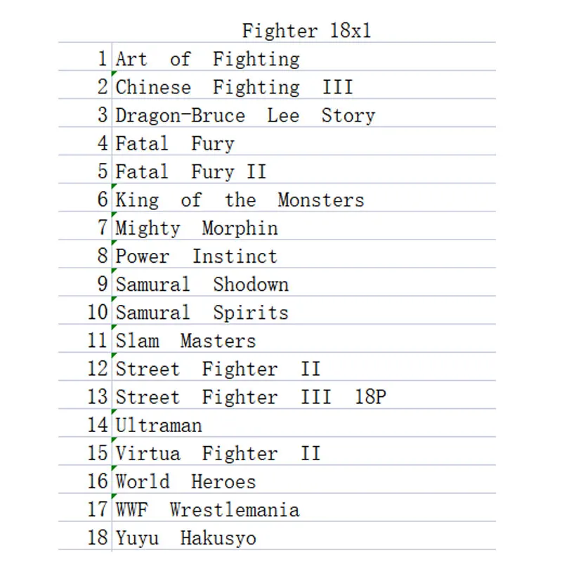 16 Bit Game Cartridge - Fighter 18IN1 Classic Collection Genesis/MEGA DRIVE Remix Mulit Cart - Region Free