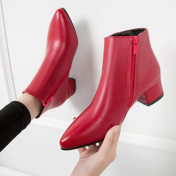 2020 Fashion Women Boots Casual Leather Low High Heels Spring Shoes Woman Pointed Toe Rubber Ankle Boots Black Red Zapatos Mujer