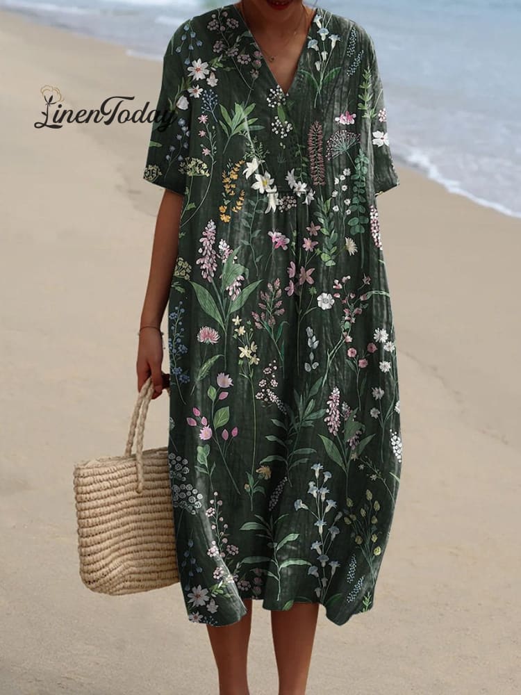 Spring Field In The Night Pattern Printed Women&rsquo;s Flowy Dress Multicolor / S