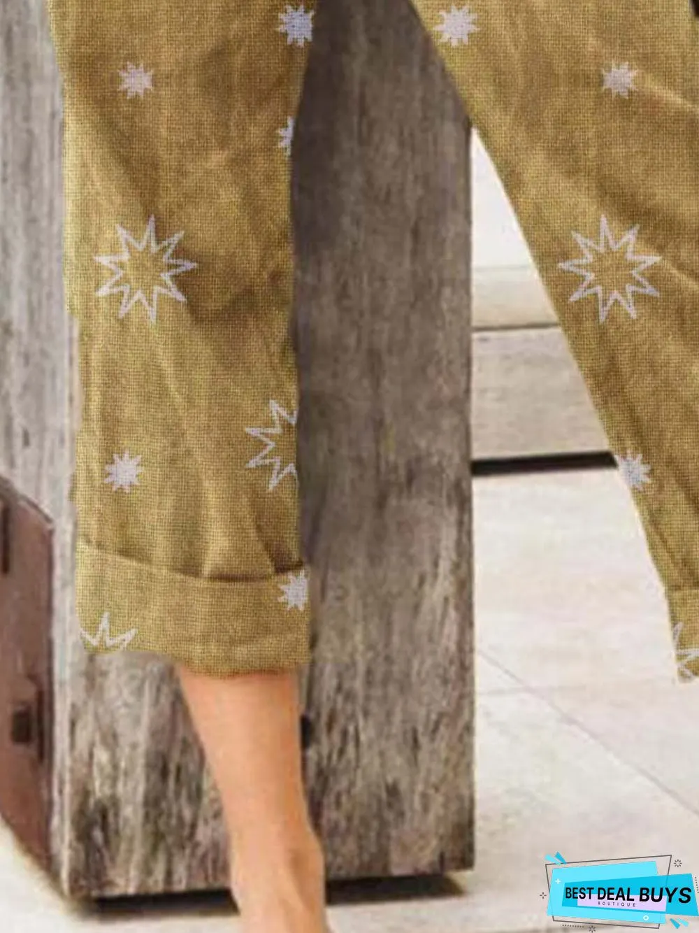 Khaki Cotton-Blend Pockets Casual Pants