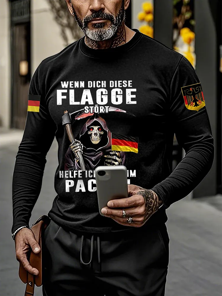 Herren Wenn dich diese flagge st&ouml;rt helfe ich dir im packen bedrucktes Langarm-T-Shirt