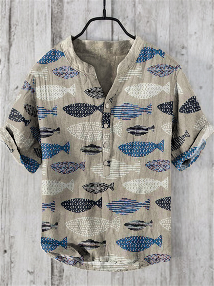 Vintage Fish Japanese Art Linen Blend Shirt  artssus