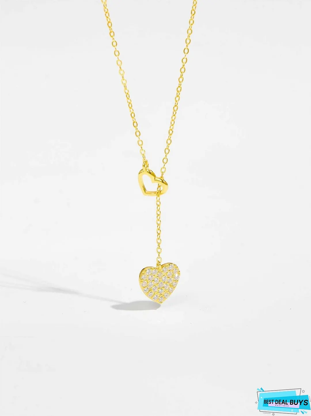 925 Sterling Silver Inlaid Zircon Heart Necklace