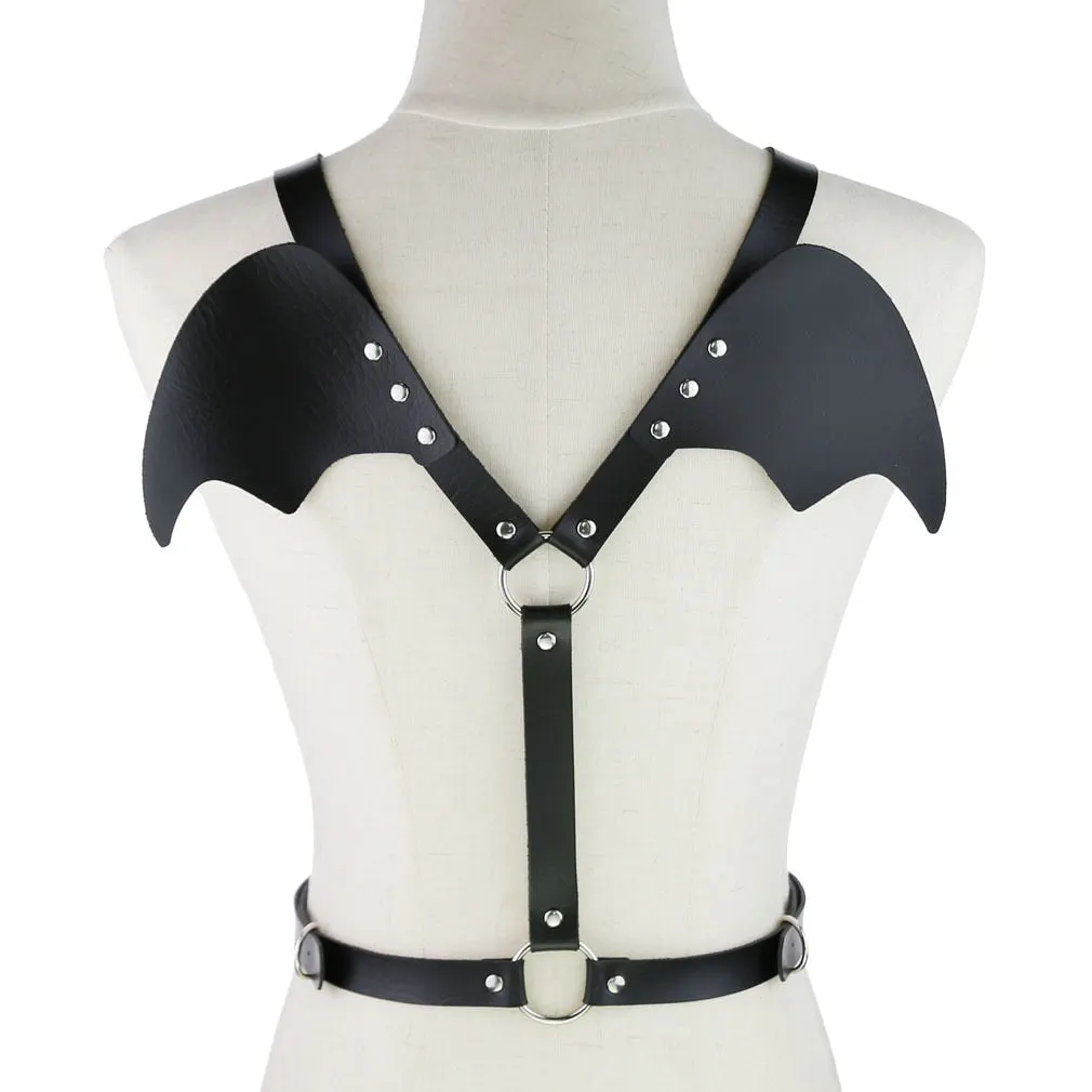 2020 New Gothic Leather Retro Medieval Renaissance Angel Demon Wings 4 Color Cosplay Accessories Harness Top Tie Punk Body Belt