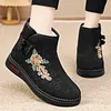 Women's Elder Widen Thickened Fleece-Lined Embroidered Anti-Slip Cotton Snow Boots