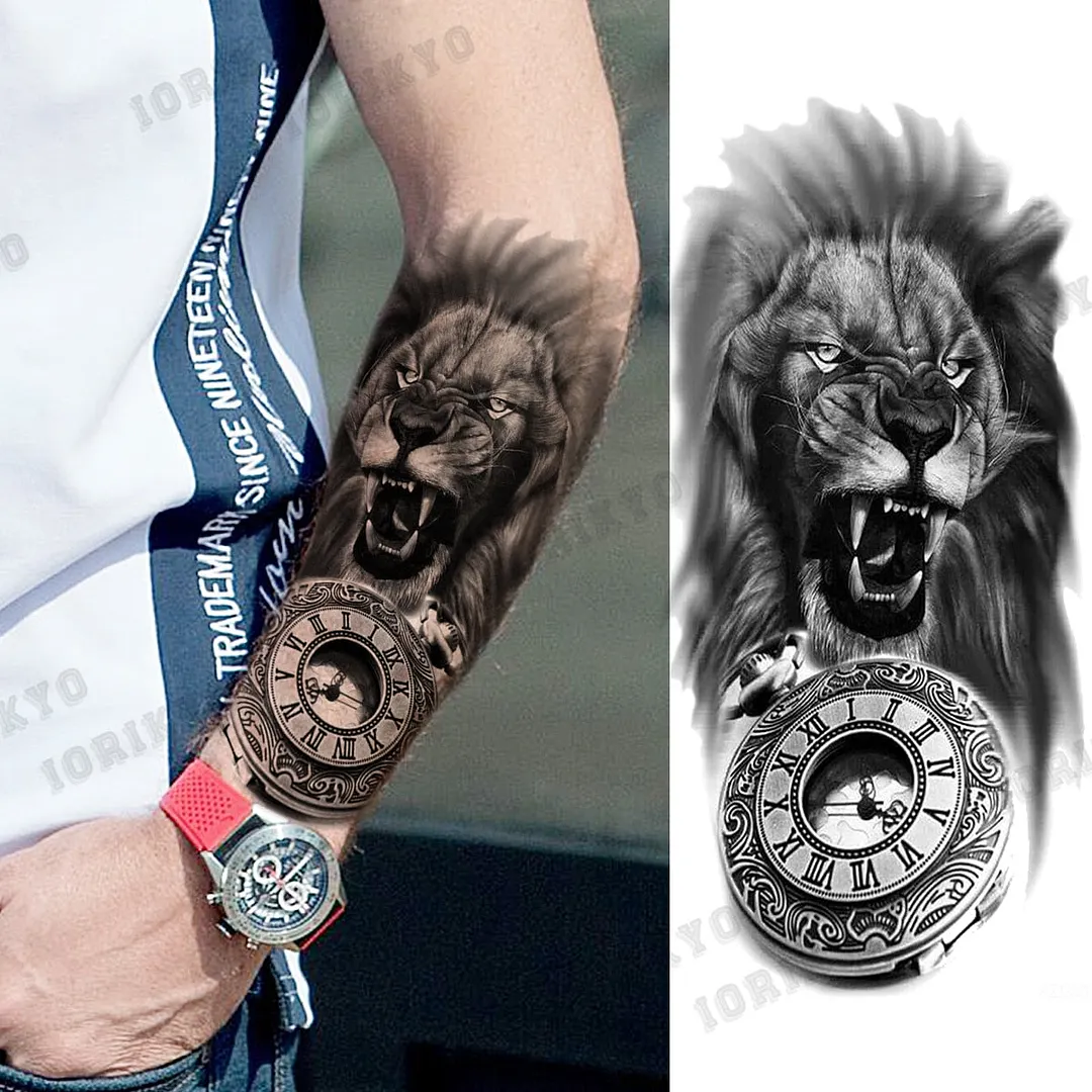 Black Devil Vampire Arm Temporary Tattoos For Women Adult Skull Lion Crown Compass Fake Tattoo Washable Body Art Painting Tatoos