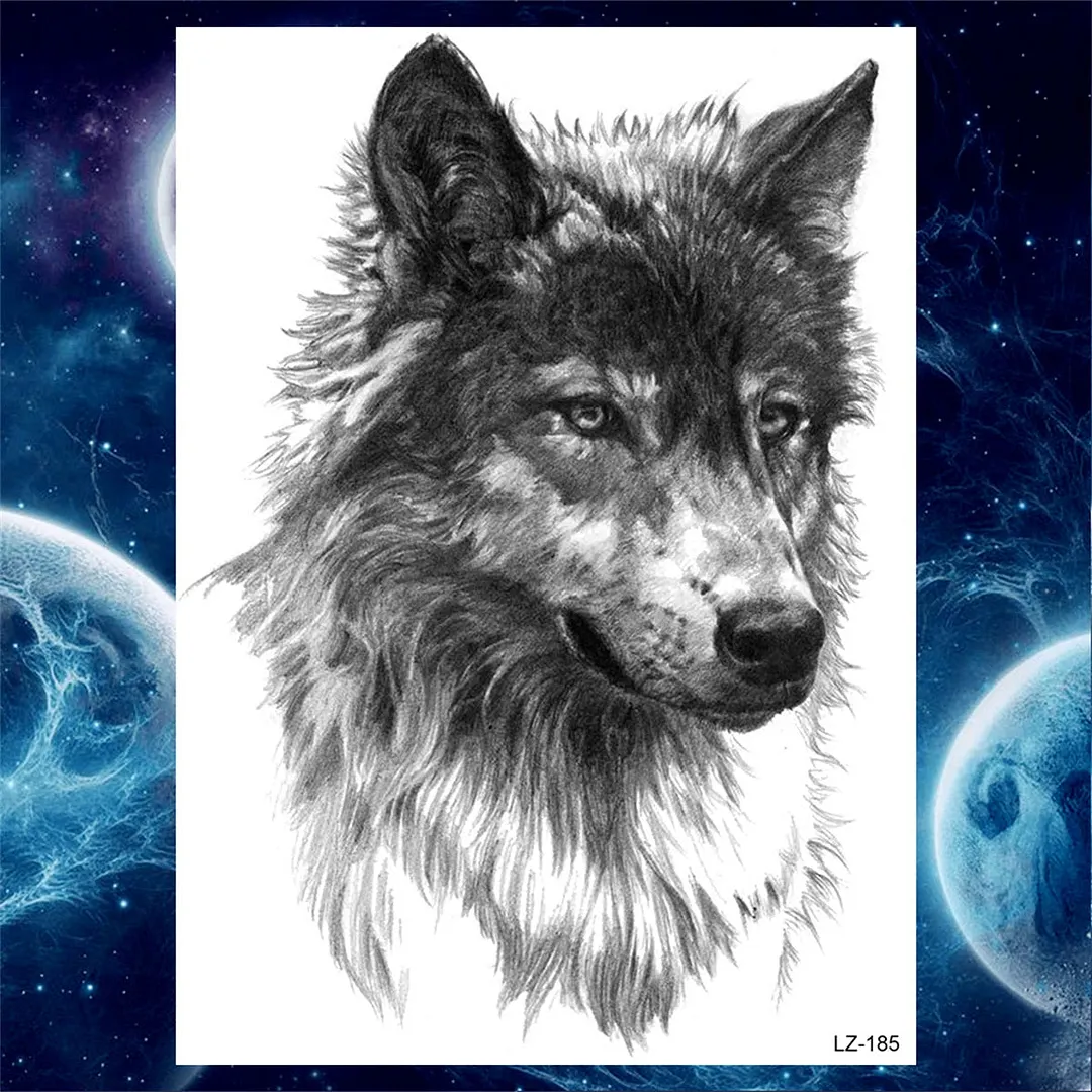 3D Lion Tiger Temporary Tattoos For Men Women Adult Black Wolf Tattoo Sticker Realistic Fake Bear Mountain Disposable Tatoo Body
