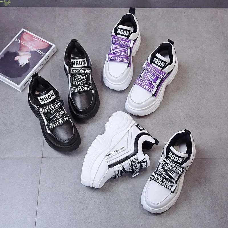 Thick Bottom Chunky Sneakers Women White Black Patchwork High Platform Shoes Woman Casual Autumn Winter Wedges Footwear G788