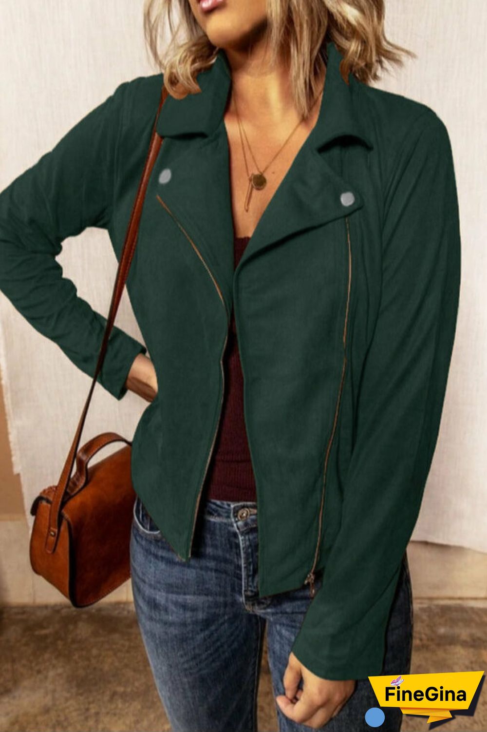Turndown Collar Zipper Design Jacket(4  colors )