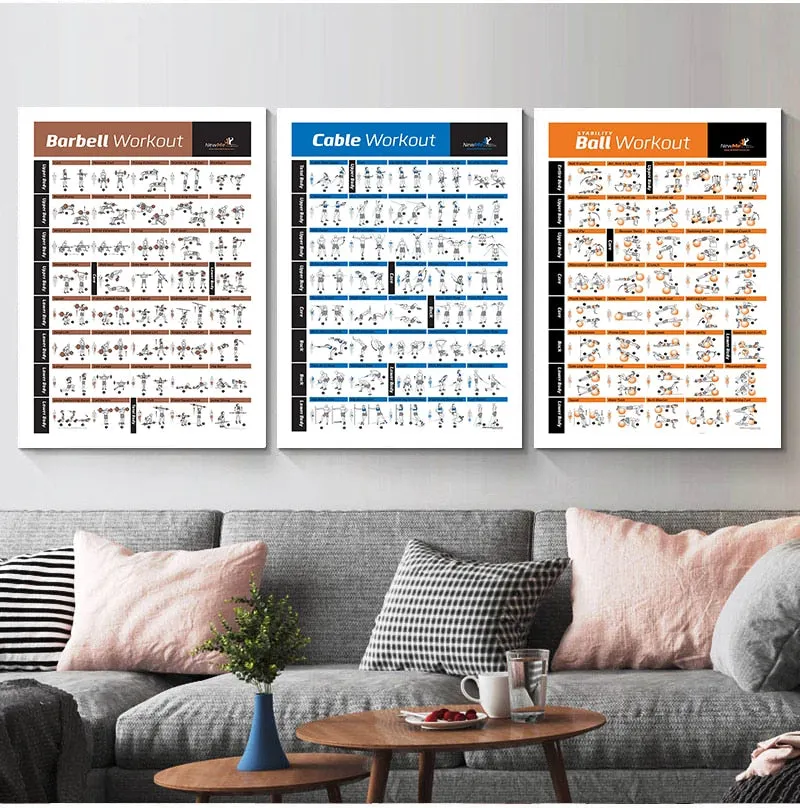 Bodybuilding Gym Sport Fitness Dumbbell Poster Kettlebell Workout Exercise Training Chart Art Wall Poster Print Home Decor