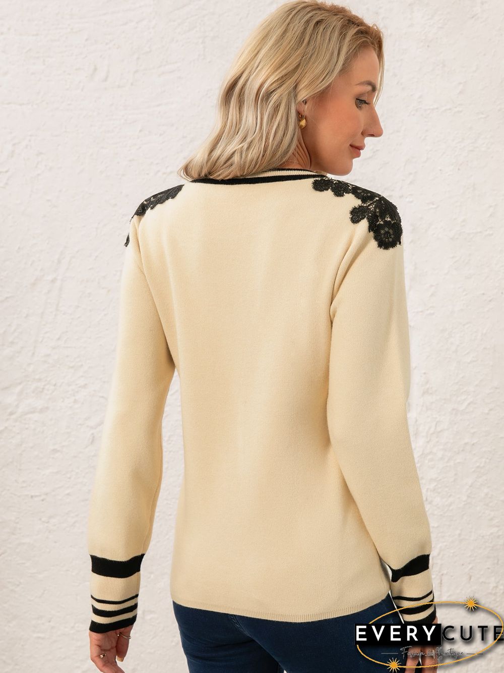 Sweet Viscose Mid-weight Party Loose Crew Neck Regular Sweater for Women