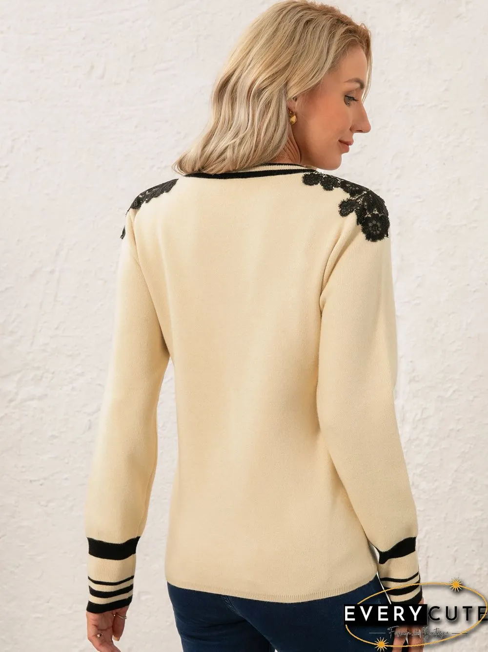 Sweet Viscose Mid-weight Party Loose Crew Neck Regular Sweater for Women