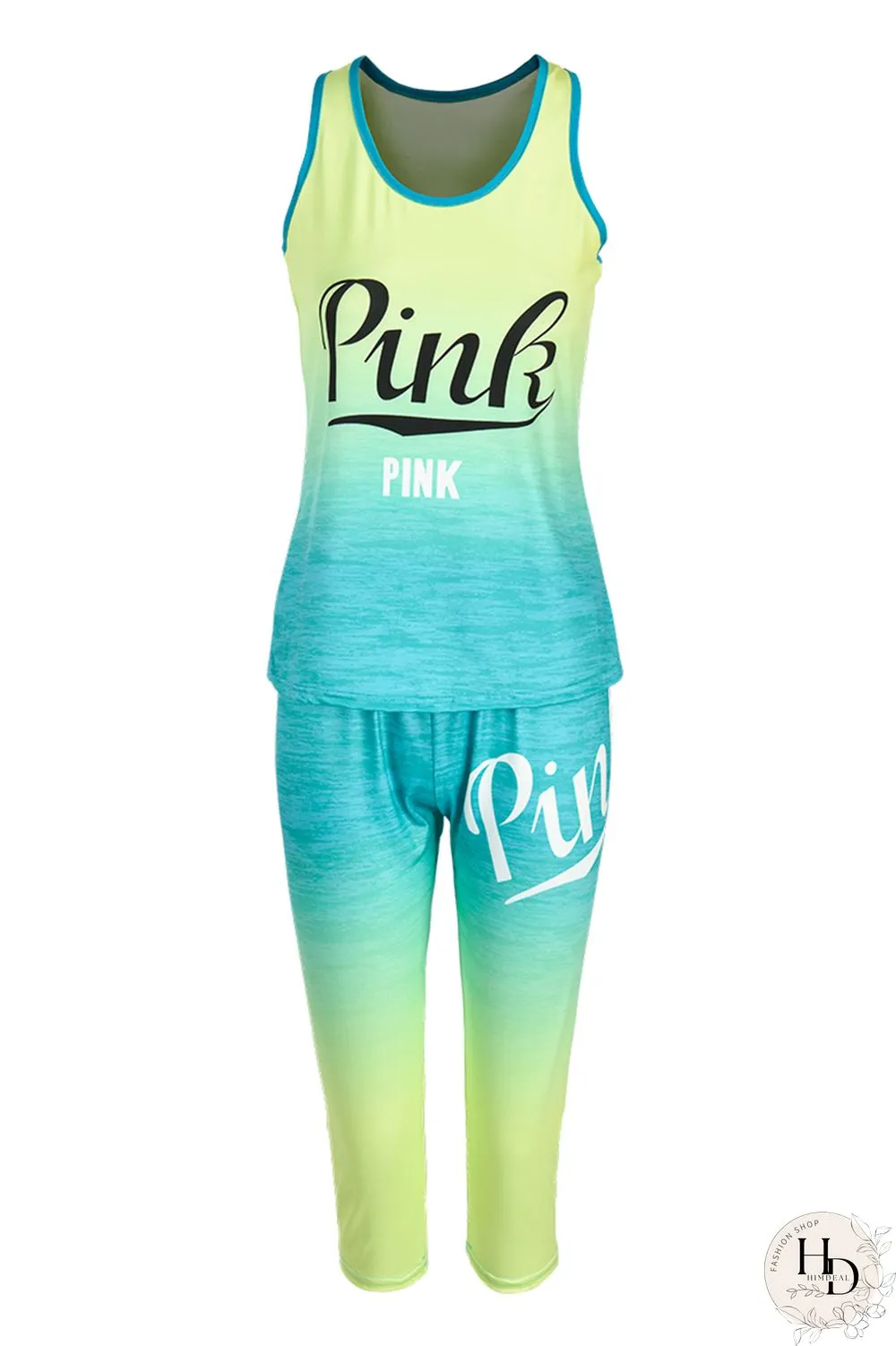 Rose Red Fashion Sportswear Letter Print Basic O Neck Sleeveless Two Pieces