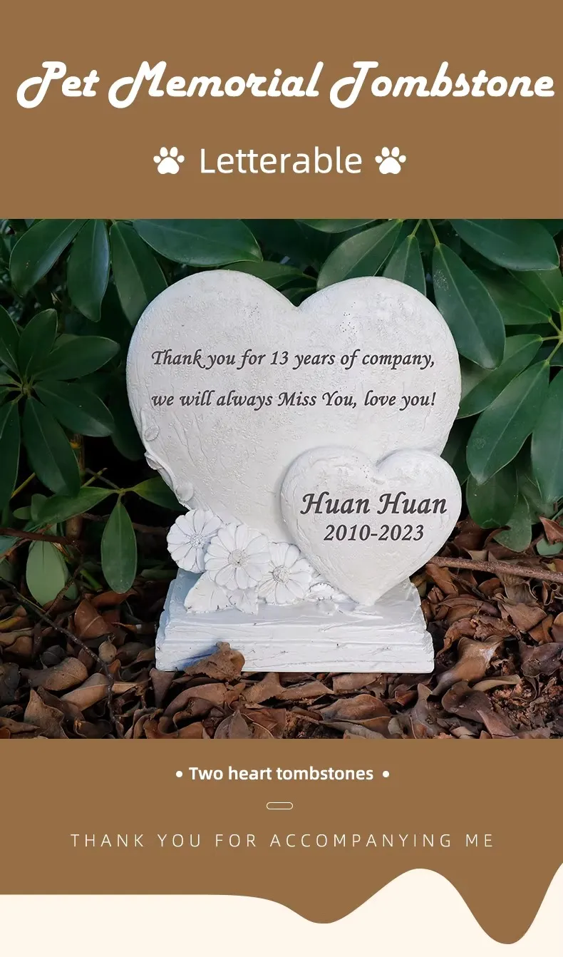 Custom Heart Shaped Pet Memorial Stone - Resin Grave Marker with ...