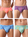 4 Pack Men's Striped U-convex Pouch Briefs
