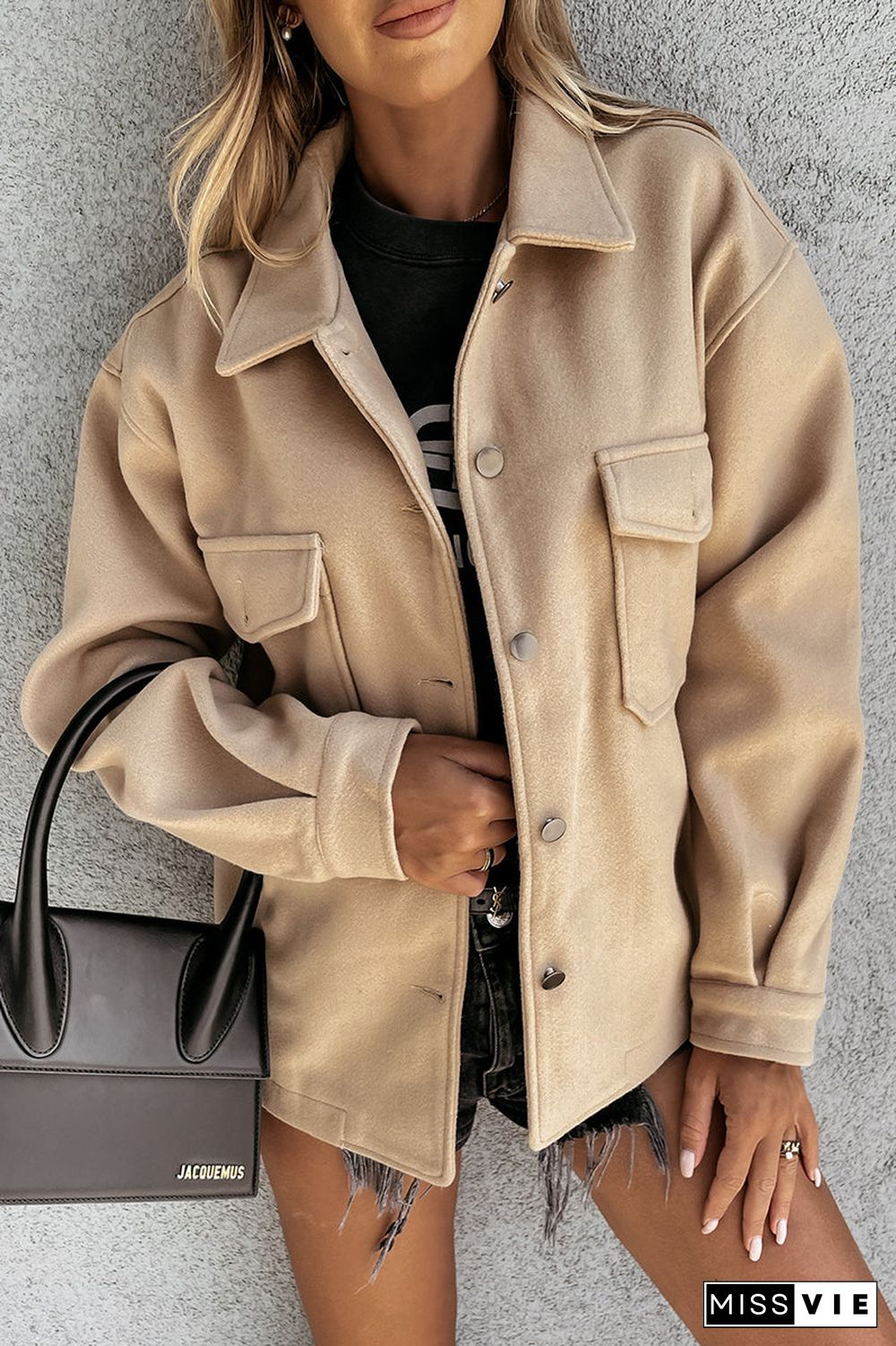 Casual Solid Solid Color Turndown Collar Outerwear
