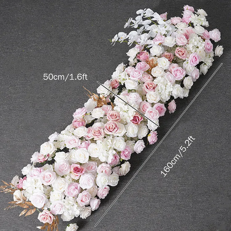 A7772 White Pink Rose Flower Row Table Sofa Runner Wedding Backdrop