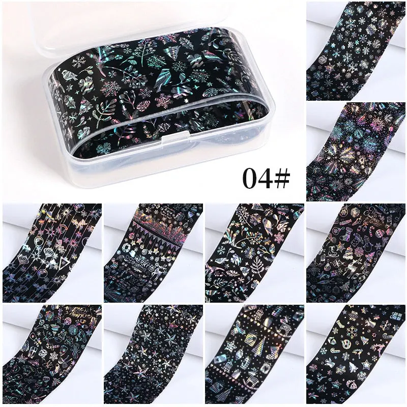 10Pcs/Bag Nail Art Transfer Foil Sticker Abstract Image Blue French Tip Wraps Adhesive Decals Nails Decoration Accessories-Nail Inspo
