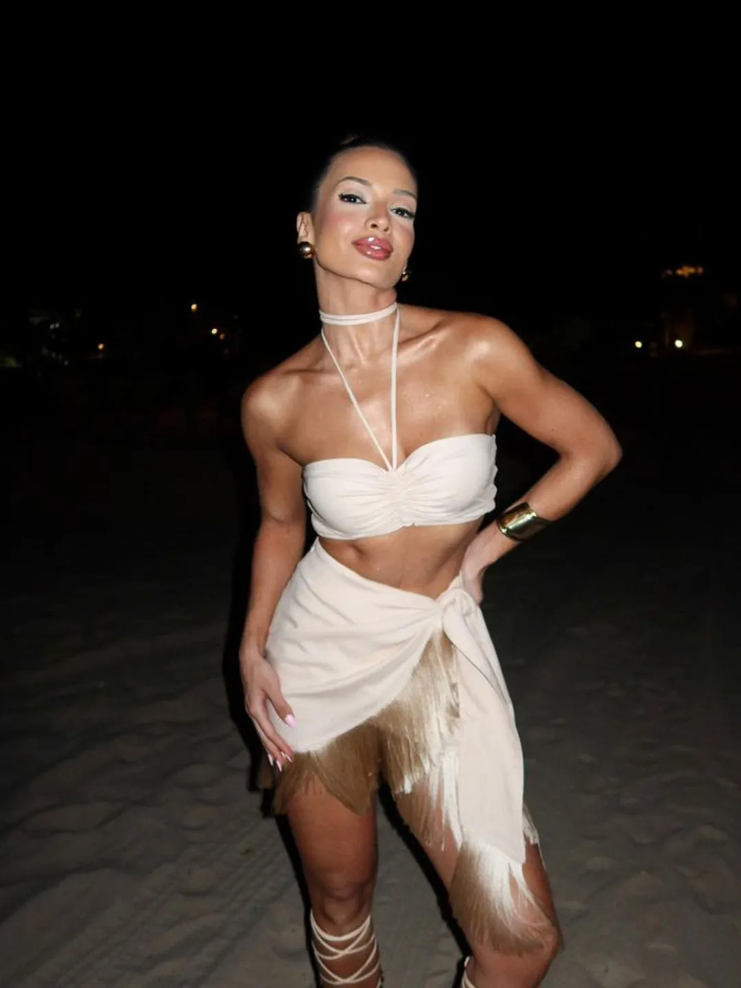 Churchf Hanging Neck Smeared Chest Split Beach Set Tuxedo Skirt 2025 New Summer Resort Seaside
