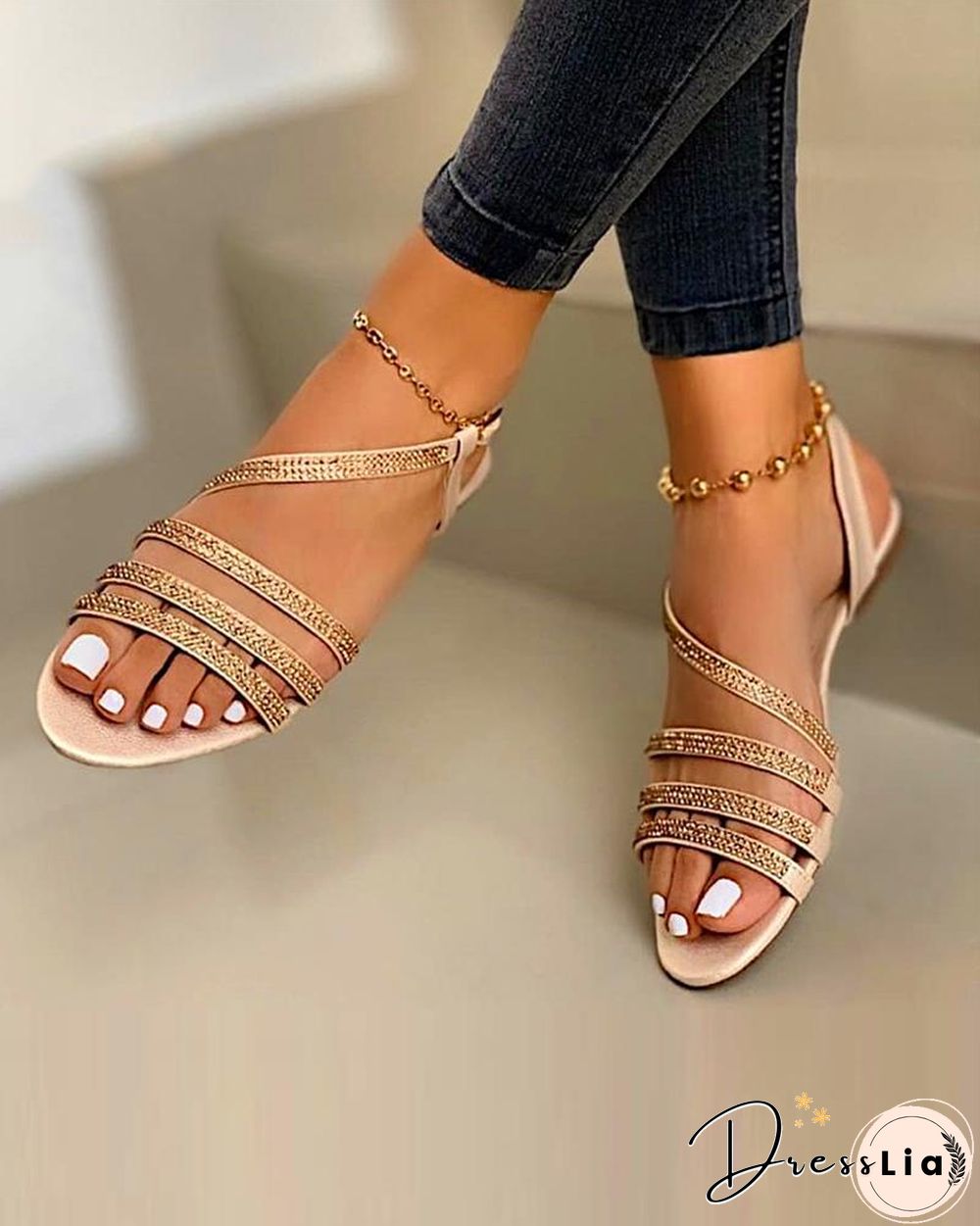 Embellished Strappy Flat Sandals