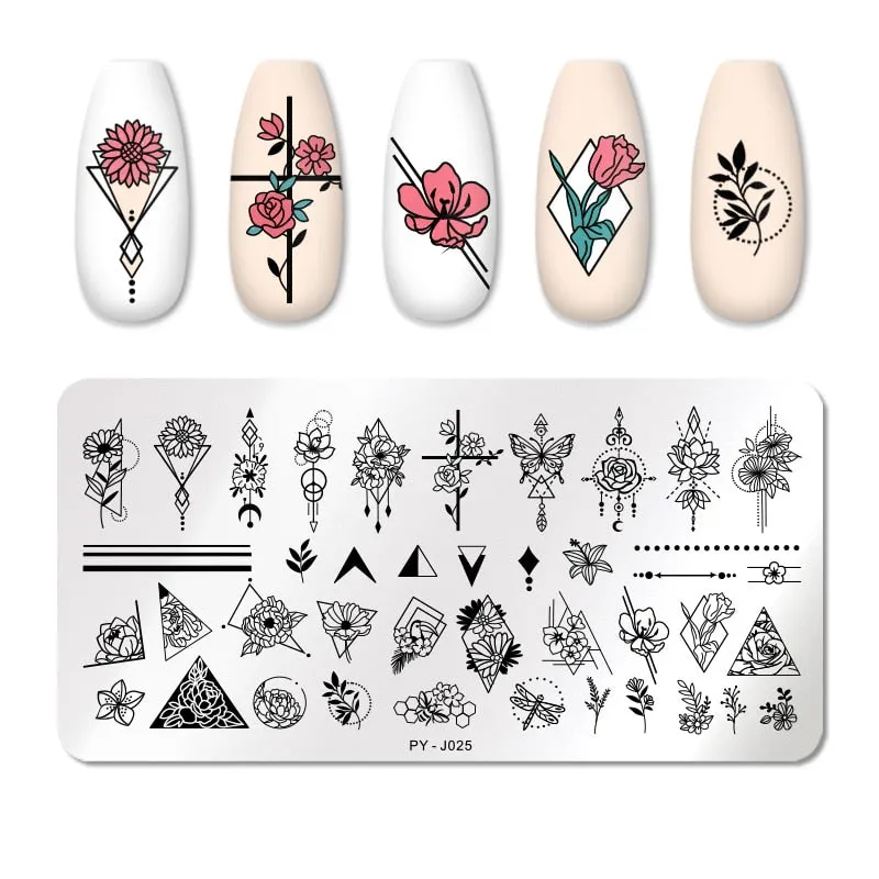 PICT YOU Nail Stamping Plates Flower Plant Pattern Nail Art Plate Stencil Stainless Steel Line Pictures Theme Image Plates Mold-Nail Inspo