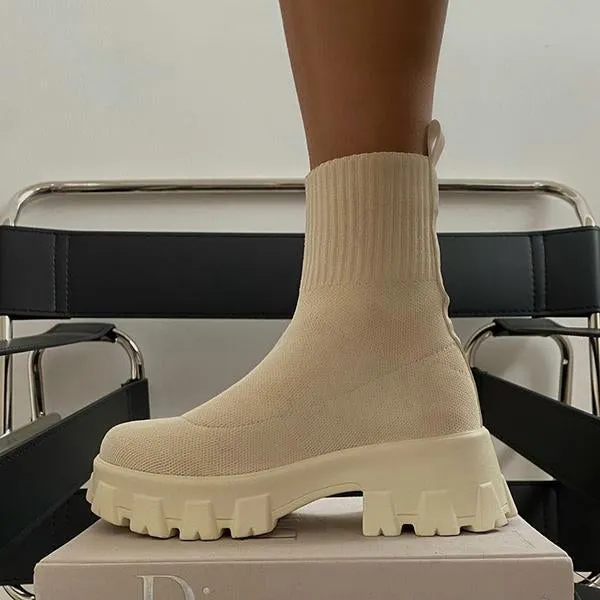 Shoes Woman Boots Sock Boots Women's Thick-soled Short Tube Breathable Plus Size 43 Martin Boots Platform Booties Heels