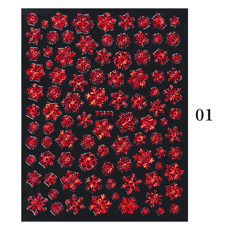 3D Christmas Nail Art Decoration Stickers Sparkly Gold White Colorful  Glitter Geometry Snowflake Winter Slider Nail Foils-Nail Inspo