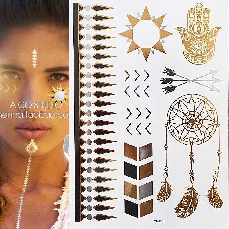 Temporary Tattoos Gold Silver Metallic Tattoo Arm Body Tattoo Cool Bracelet Style Girl DIY Golden Flash Tattoos