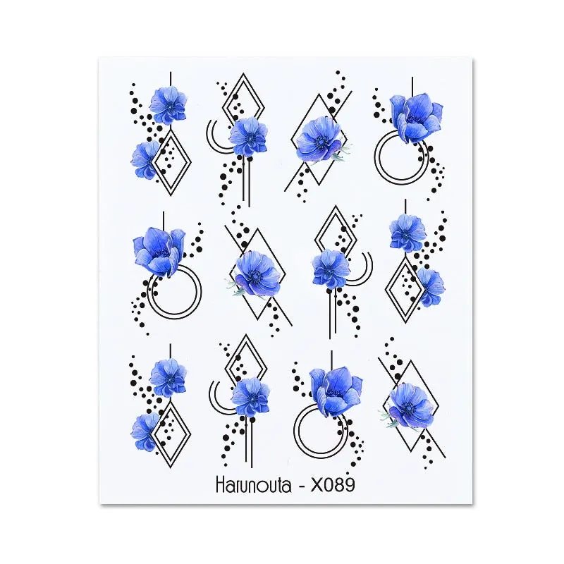 Harunouta Water Decals Ink Blooming Flower Leaves Transfer Nail Stickers Butterfly Love Heart Design Slider Watermark Decoration-Nail Inspo