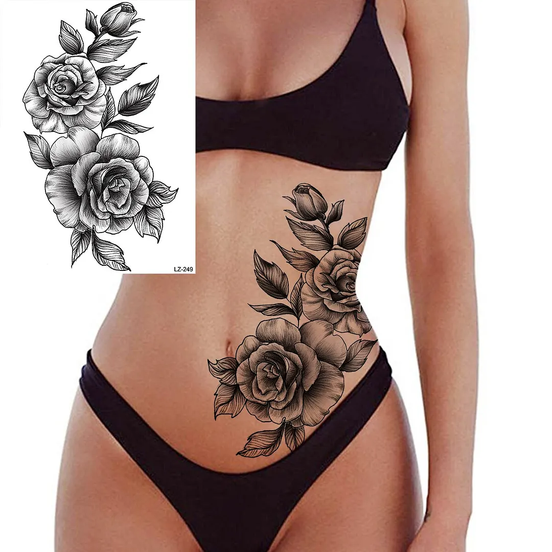 Sdrawing Peony Flower Temporary Tattoos For Women Adults Realistic Compass Moon Pendant Fake Tattoo Sticker Arm Body Tatoos