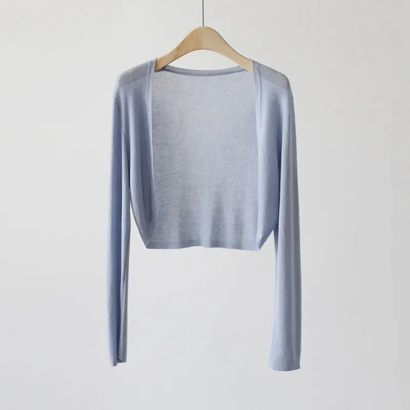 Brownm Brownm Silk Knitted Jersey Coat Women's Summer Shawl Spring With Thin Shoulder Air-Conditioning Shirt Short Top